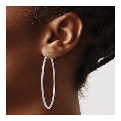 10K White Gold 55mm Diamond-Cut Round Hoop Earrings – view 4