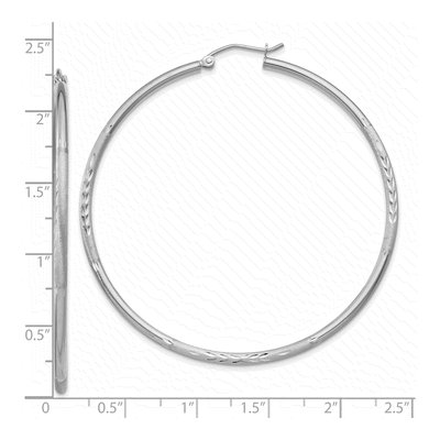 10K White Gold 55mm Diamond-Cut Round Hoop Earrings – view 5