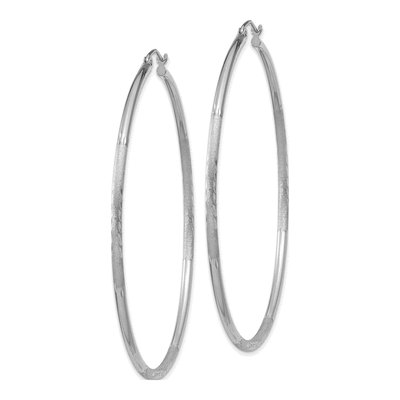 10K White Gold 60mm Diamond-Cut Round Hoop Earrings – view 3