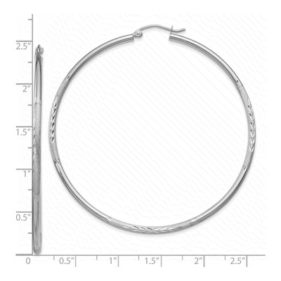 10K White Gold 60mm Diamond-Cut Round Hoop Earrings – view 5