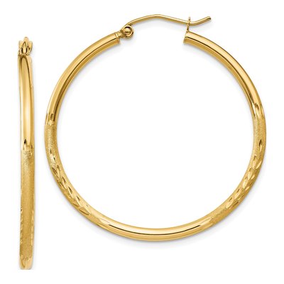 10K Yellow Gold 35mm Diamond-Cut Tube Hoop Earrings