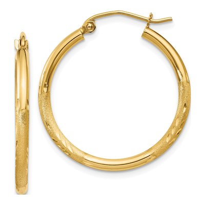 10K Yellow Gold 25mm Diamond-Cut Round Tube Hoop Earrings