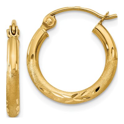 10K Yellow Gold 15mm Diamond-Cut Hoop Earrings