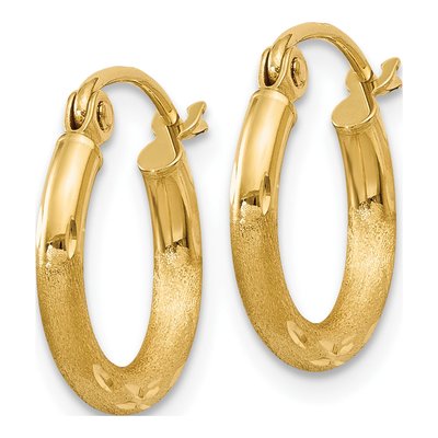 10K Yellow Gold 13mm Diamond-Cut Hoop Earrings – view 3