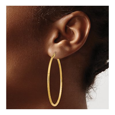 10K Yellow Gold 50mm Diamond-Cut Hoop Earrings – view 4