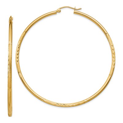 10K Yellow Gold 60mm Diamond-Cut Hoop Earrings