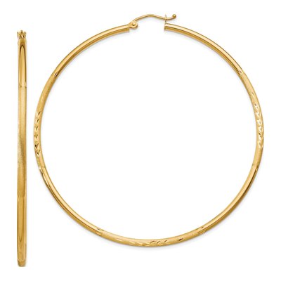 10K Yellow Gold 65mm Diamond-Cut Hoop Earrings