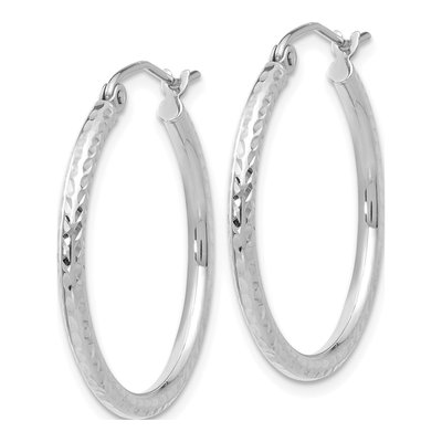 10K White Gold 25mm Diamond-Cut Round Tube Hoop Earrings – view 3