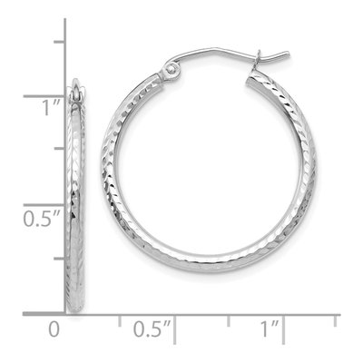 10K White Gold 25mm Diamond-Cut Round Tube Hoop Earrings – view 5