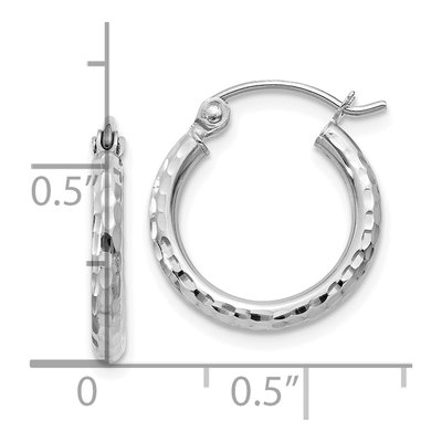10K White Gold 15mm Diamond-Cut Round Tube Hoop Earrings – view 5
