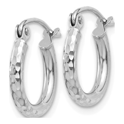 10K White Gold 13mm Diamond-Cut Round Tube Hoop Earrings – view 3