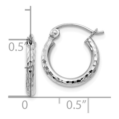 10K White Gold 13mm Diamond-Cut Round Tube Hoop Earrings – view 5