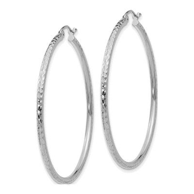 10K White Gold 45mm Diamond-Cut Round Tube Hoop Earrings – view 3