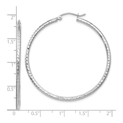 10K White Gold 45mm Diamond-Cut Round Tube Hoop Earrings – view 5
