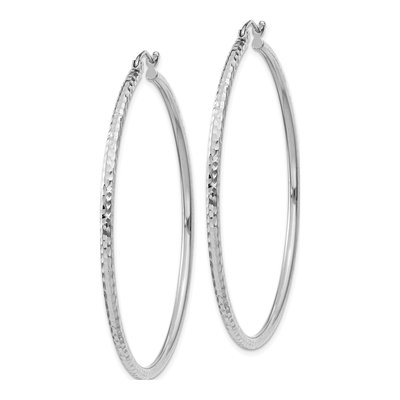 10K White Gold 50mm Diamond-Cut Round Tube Hoop Earrings – view 3