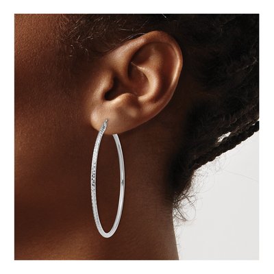 10K White Gold 50mm Diamond-Cut Round Tube Hoop Earrings – view 4