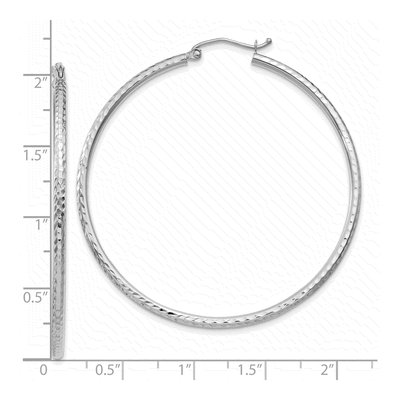 10K White Gold 50mm Diamond-Cut Round Tube Hoop Earrings – view 5
