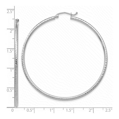 10K White Gold 55mm Diamond-Cut Round Tube Hoop Earrings – view 5