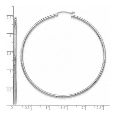 10K White Gold 60mm Diamond-Cut Round Tube Hoop Earrings – view 5