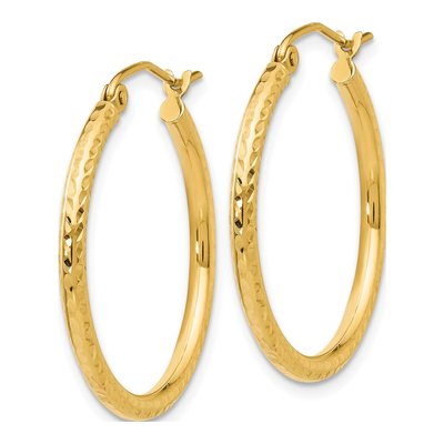 10K Yellow Gold 25mm Diamond-Cut Tube Hoop Earrings – view 3