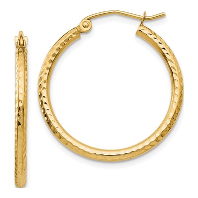 10K Yellow Gold 25mm Diamond-Cut Tube Hoop Earrings