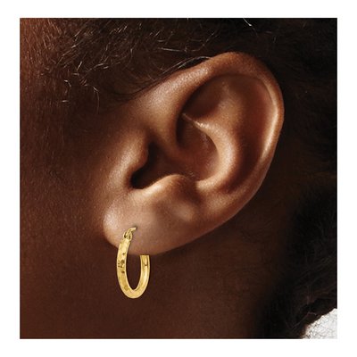10K Yellow Gold 15mm Diamond-Cut Hoop Earrings – view 4