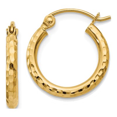 10K Yellow Gold 15mm Diamond-Cut Hoop Earrings
