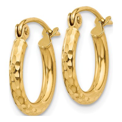 10K Yellow Gold 13mm Diamond-Cut Round Tube Hoop Earrings – view 3