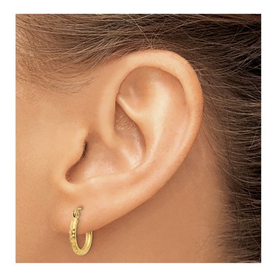 10K Yellow Gold 13mm Diamond-Cut Round Tube Hoop Earrings – view 4