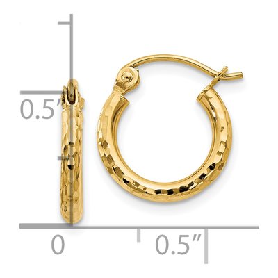 10K Yellow Gold 13mm Diamond-Cut Round Tube Hoop Earrings – view 5
