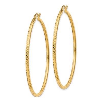 10K Yellow Gold 50mm Diamond-Cut Round Hoop Earrings – view 3