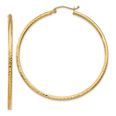 10K Yellow Gold 50mm Diamond-Cut Round Hoop Earrings