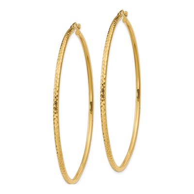 10K Yellow Gold 60mm Diamond-Cut Round Hoop Earrings – view 3