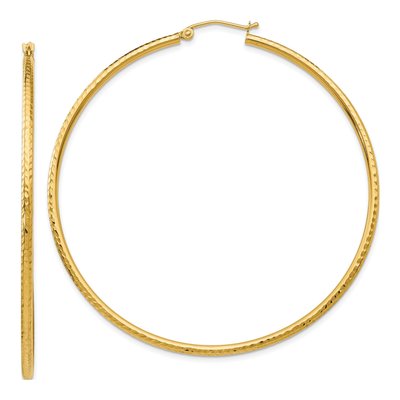 10K Yellow Gold 60mm Diamond-Cut Round Hoop Earrings