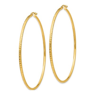 10K Yellow Gold 65mm Diamond-Cut Round Tube Hoop Earrings – view 3