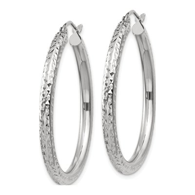 10K White Gold 35mm Diamond-Cut Hoop Earrings – view 3