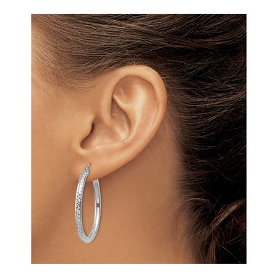 10K White Gold 35mm Diamond-Cut Hoop Earrings – view 4