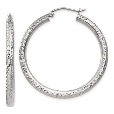 10K White Gold 35mm Diamond-Cut Hoop Earrings