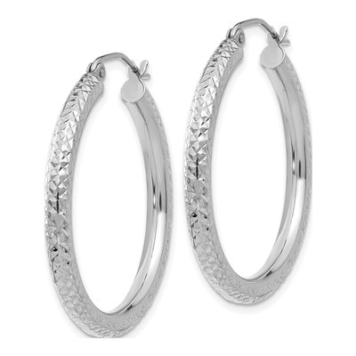 10K White Gold 30mm Diamond-Cut Hoop Earrings – view 3