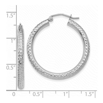 10K White Gold 30mm Diamond-Cut Hoop Earrings – view 5