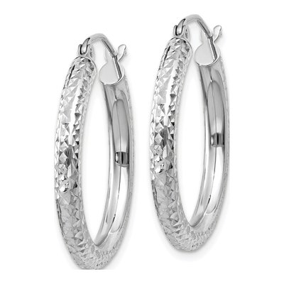 10K White Gold 25mm Diamond-Cut Hoop Earrings – view 3