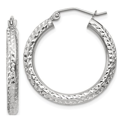10K White Gold 25mm Diamond-Cut Hoop Earrings