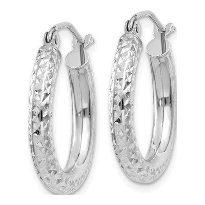 10K White Gold 20mm Diamond-Cut Hoop Earrings – view 3