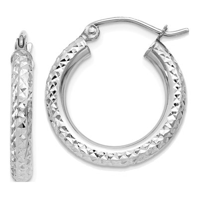 10K White Gold 20mm Diamond-Cut Hoop Earrings