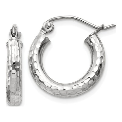 10K White Gold 15mm Diamond-Cut Hoop Earrings