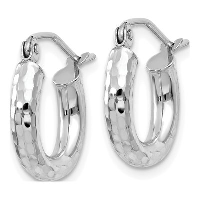 10K White Gold 13mm Diamond-Cut Round Hoop Earrings – view 3