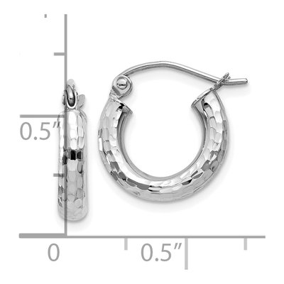 10K White Gold 13mm Diamond-Cut Round Hoop Earrings – view 5
