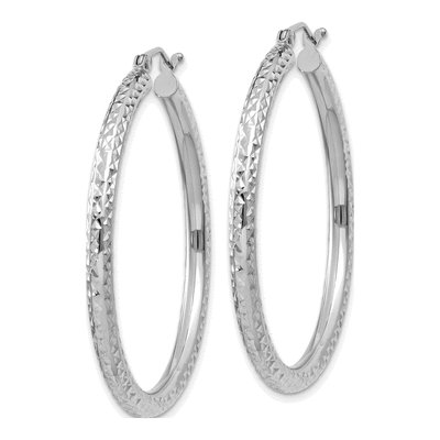 10K White Gold 40mm Diamond-Cut Hoop Earrings – view 3