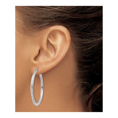 10K White Gold 40mm Diamond-Cut Hoop Earrings – view 4