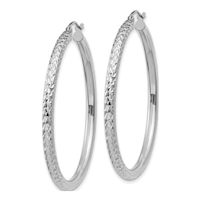 10K White Gold 45mm Diamond-Cut Hoop Earrings – view 3